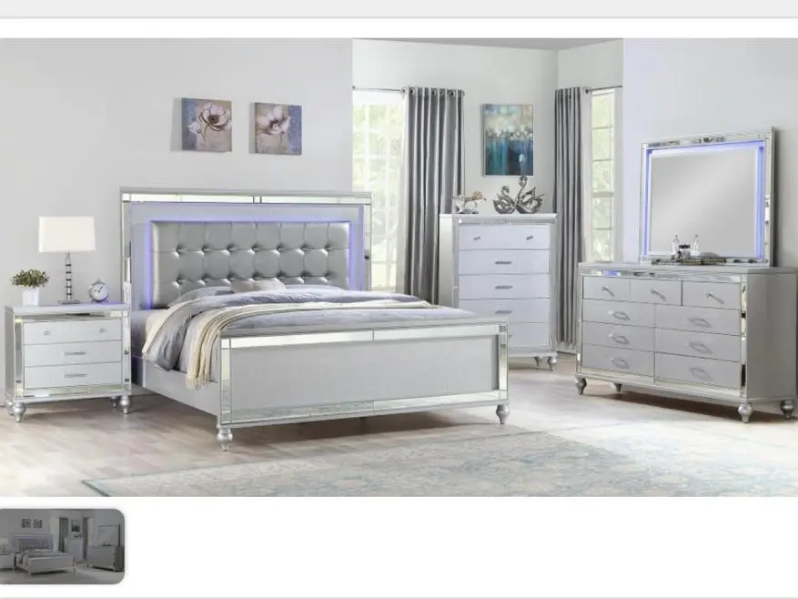 White tufted Lighted bedroom set with night stand, dresser, mirror and  chest. - TikTok Shop