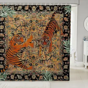 Tiger Shower Curtain,Boho Vintage Bathroom Curtains for Adults Men Women Southwestern Woodland Retro Wildlife Bath Curtain