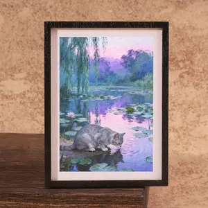 Elegant Lotus Cat Fridge Magnet Set, Sunset & Dynamic Kitten Design, Oil Painting Texture, Compact Size, Perfect Gift Idea