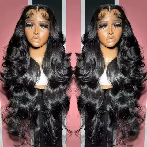 Bling Hair 34-36 Inch 13x6 HD Transparent Lace Frontal Human Hair Wig, 180 Density Brazilian Glueless Body Wave 13x4 Lace Front, Pre-Plucked Adjustable Wig for Black Women, Dye & Restyle, Saves Styling Time, Human Hair Wigs