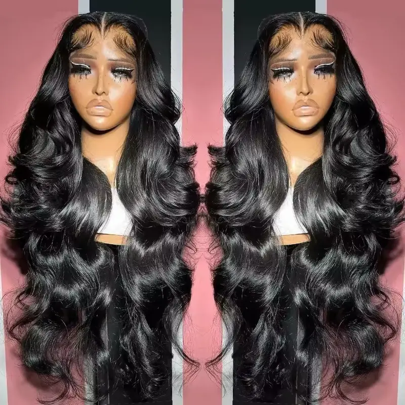 Bling Hair 34-36 Inch 13x6 HD Transparent Lace Frontal Human Hair Wig, 180 Density Brazilian Glueless Body Wave 13x4 Lace Front, Pre-Plucked Adjustable Wig for Black Women, Dye & Restyle, Saves Styling Time, Human Hair Wigs
