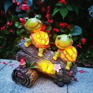 Solar Powered Resin Turtle Statue with Frog Face - Solar Outdoor Lights, Outdoor Garden Decor, Home Supplies for Patio, Lawn (Seasonal Use for Spring, Christmas)
