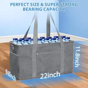 Extra Large Grocery Tote Bag, 42L Reusable Grocery Bags, Foldable Shopping Bag Beach Bag Shopping Basket Utility Tote with Metal Frame Removable Shoulder Strap Bottom, 22"x9.8"x11.8"