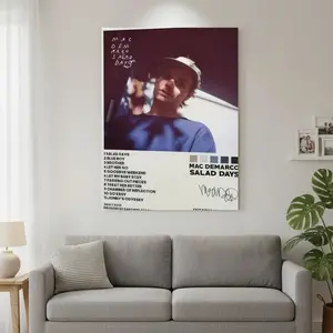 Framed 1pc Mac DeMarco Salad Days Album Cover Framed Canvas Poster - Official Song Tracklist & Lyrics, Signature-Style Wall Art for Home, Office, Bar Decor - Indie Music Fan Gift, Song Titles (Demo Days to Salad Days), 2D Flat, Perfect for Room Decor
