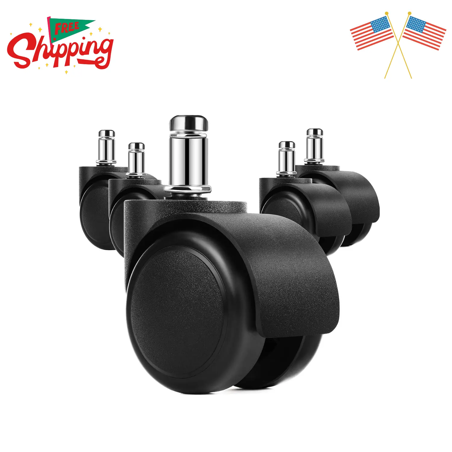2" Office Chair Wheels Heavy Duty Replacement, Only Fits 11mm Stem, NOT for 10mm or Chairs, Set of 5