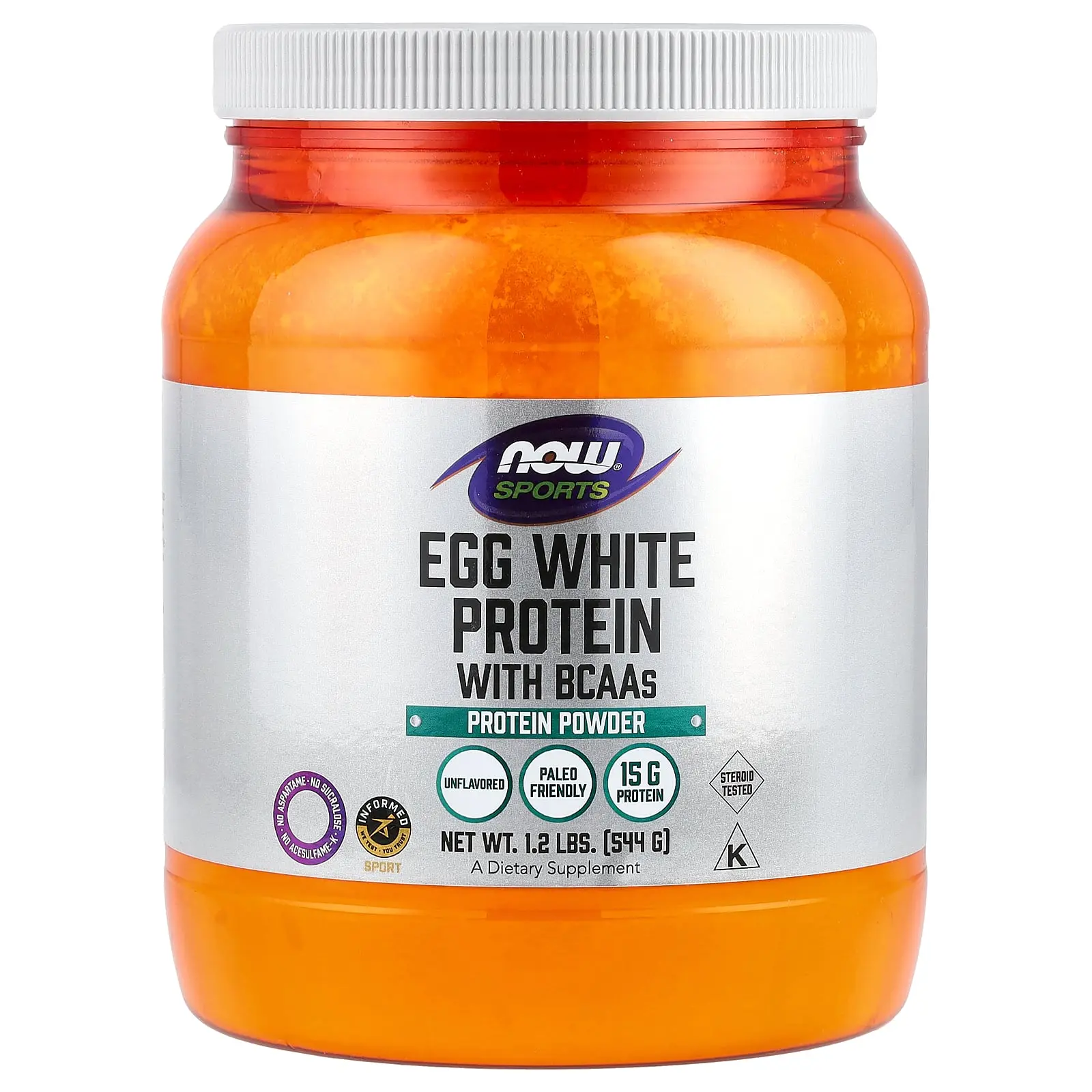 NOW Foods Sports, Egg White Protein with BCAAs, Protein Powder, Unflavored, 1.2 lbs (544 g)