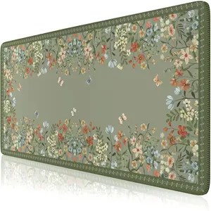 Floral Desk Mat, Green Desk Mat for Keyboard and , XL  Pad with Non-Slip Rubber Base,  Computer Mats for Desktop, Large  Pad for Gaming, Women Office (Dark Green)