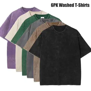 6 Pack Oversized Tshirts for Men Gym Vintage Heavyweight T Shirts Cotton Workout Acid Wash Baggy Tees Shirt