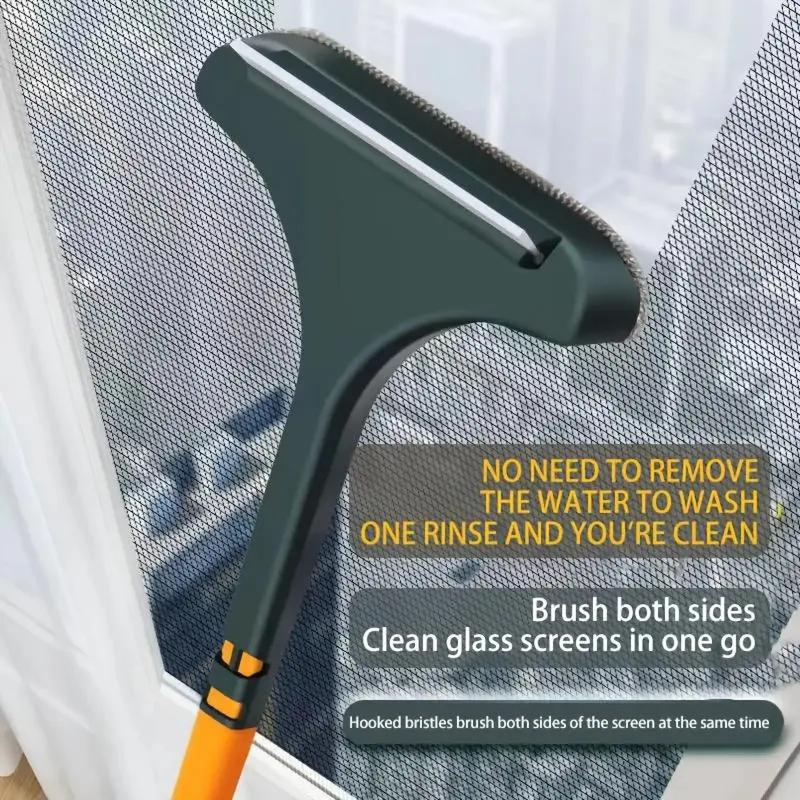 2-Pack Multifunctional Dual-Use Window Screen Squeegee and Scrubber with Handle - Ladder-Free High Access, Deep Dust & Dirt Cleaning, Water Stain Removal, Saves Time and Energy, Easy-to-Use
