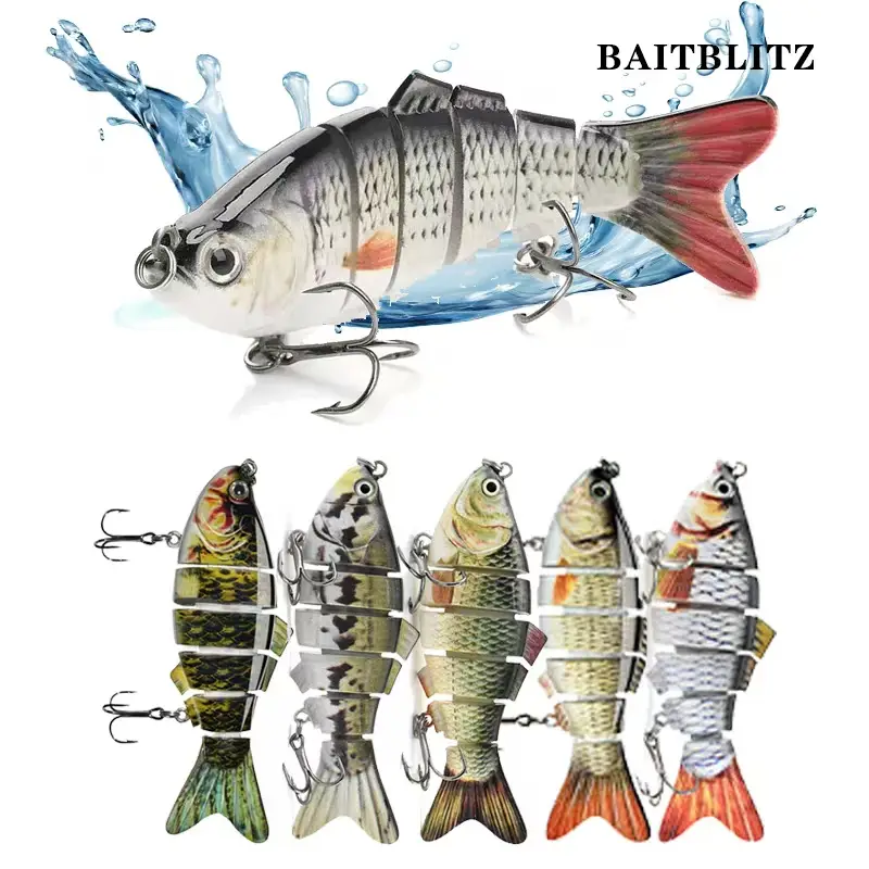 BaitBlitz Artificial Fishing Bait with hook,Multi-Jointed Fishing Lures for Freshwater and Saltwater for Bass TroutCrappie Walleye Pike, Slow Sinking