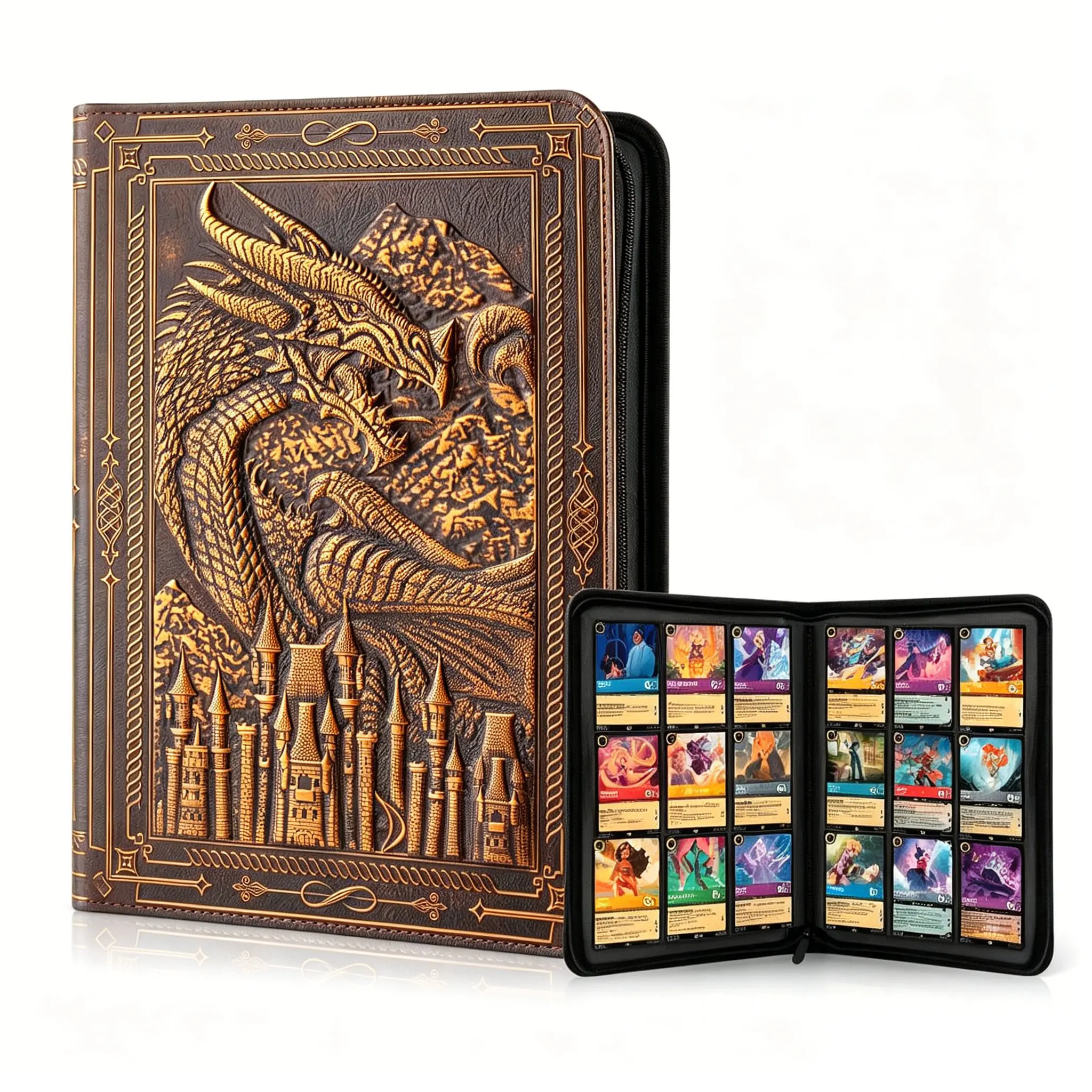 360 Pocket Card Organizer Binder with 9 Side Loading Sleeves, Card Sleeves Protector, 20 Page High Capacity for Lorcana,Pokmon,Dragon Shield,MTG,TCG,Sports Cards,Unique Embossed Dragon Design Safe Storage