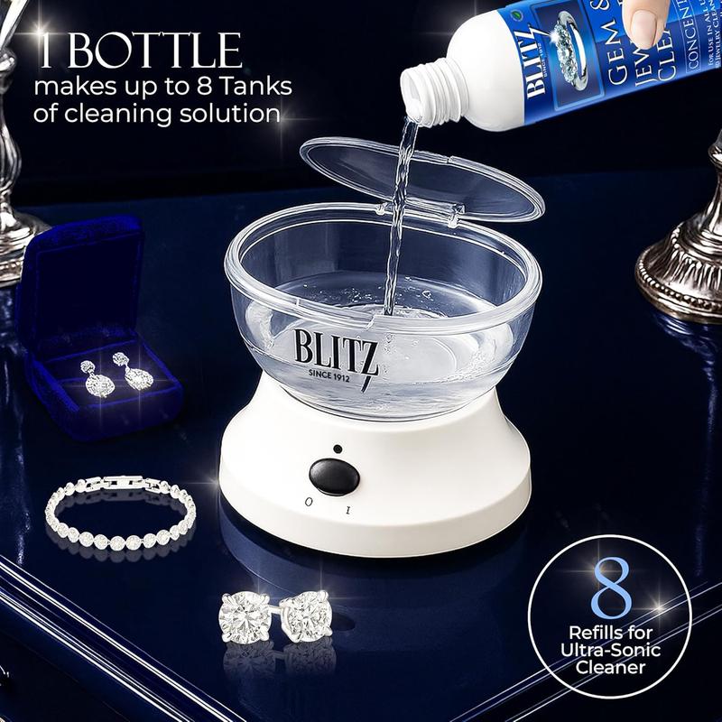 Blitz Gem & Jewelry Cleaner Concentrate 8 Oz Non-Toxic Formula for Gold Silver Diamonds & More Gentle Cleaning Solution Made in the USA