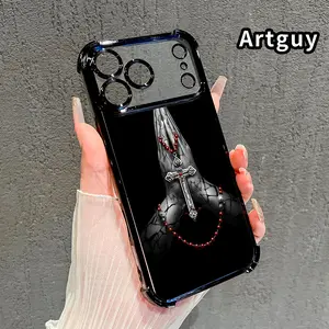 Prayer Hands Devout Gesture Pattern Four Corner Anti-Fall Phone Case Transparent Electroplated Protective Cover for iPhone 17 Pro Max Air 16 15 Plus 14 13 12 11 E