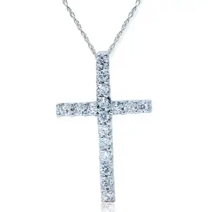 1/6ct Diamond Cross Pendant 14K White Gold 1/2"