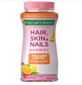 Nature's Bounty Optimal Solutions Hair, Skin & Nails with Biotin and Collagen, Citrus-Flavored Gummies Vitamin Supplement, 2500 mcg, 80 Ct, 40 Total Servings