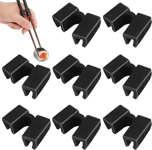 8 PCS Reusable Black Chopstick Helpers for Adults Kids Beginners Trainers Learners Training Chopstick Hinges Connector Practice Chopsticks Set