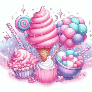 5D DIY Full Drill Round Diamond Painting - Diamond Art Kit Desserts, Cupcake, Ice Cream, Candy Mosaic, Canvas - DIY Decoration, Home Wall Art, Perfect for Halloween and Christmas, Independence Day, Birthday and Anniversary Gifts.