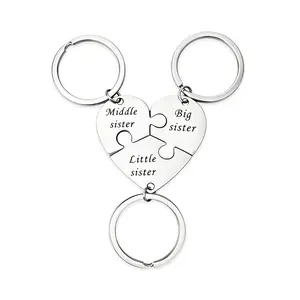 Sister Keychains for 3 Sisters Gifts Big Sis Mid Sis Lil Sis Matching Heart Keychain Set Sister Jewelry Gifts
