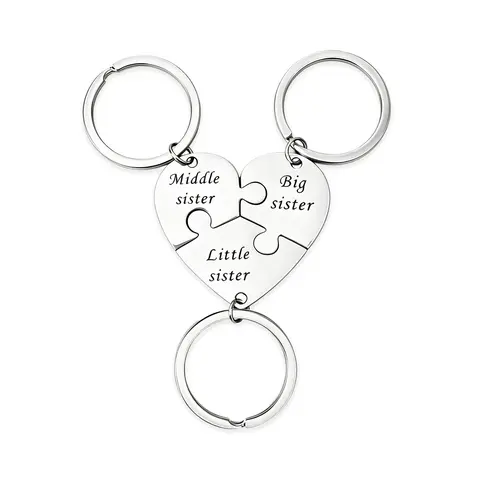 Sister Keychains for 3 Sisters Gifts Big Sis Mid Sis Lil Sis Matching Heart Keychain Set Sister Jewelry Gifts