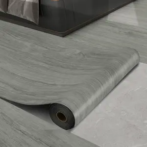 1 Roll Dark Gray Wood Grain Self-Adhesive Floor Sticker, 40cm(15.7in) Width Waterproof Anti-Slip Anti-Oil Vinyl Flooring, Removable Cuttable Renter Friendly for Home Renovation