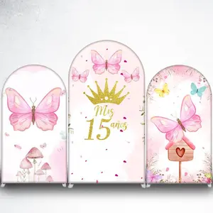 15-day Delivery Pink Mis 15 Anos Crown Arch Backdrop Cover for Quinceanera Celebration