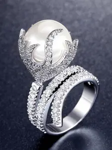 Fashion Pearl Embellished Faux Pearl & Rhinestone Decorated Ring, Luxury Engagement Ring for Women, Trendy All-match & Exquisite Jewelry for Birthday Gift, Fashion Rings, Statement Rings
