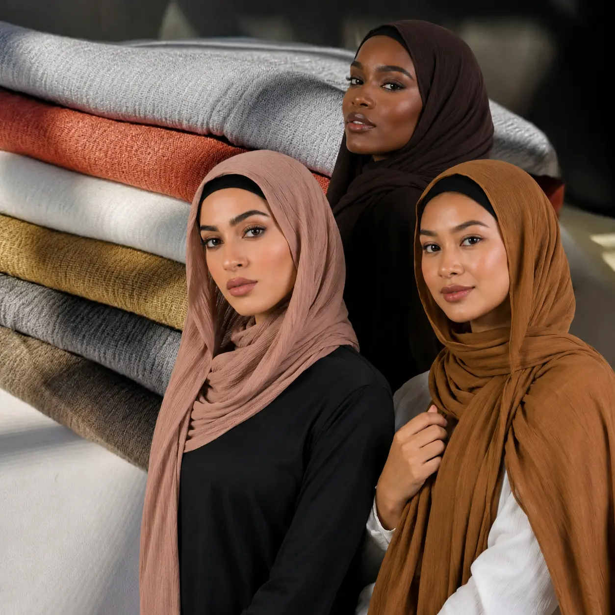 Women's Solid Cotton Crepe Hijab - Soft Tassel Head Scarf, 1-Piece Modest Shawl, 1 Size, for Summer Party & Formal Wear, Hijabi Fashion Muslim Fashion Head Wrap, Scarf Head Wrap
