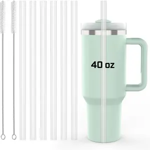 6 Pack Stanley Straws for 40 oz Tumbler - Stanley Replacement Straw with 2 Cleaning Brushes, Reusable BPA-Free Plastic, 40 oz Tumbler Accessories Drinkware Lightweight