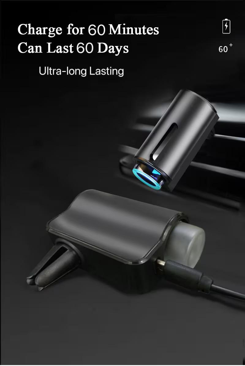 Smart Car Air Freshener, Diffuser, Comes with with Airconditioning Vent Clips And 3pcs Essential Oils, Rechargeable Design, USB Charging, Longlasting Freshness (Gray)
