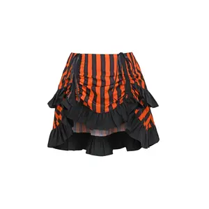 Black/Orange Striped Ruched Bustle Skirt