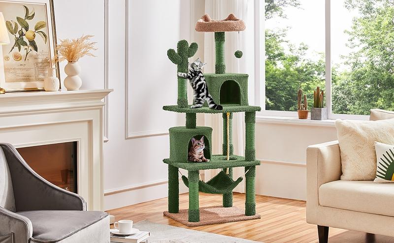Yaheetech 62in Cactus Cat Tree for Indoor Cats, Cat Tower with Scratching Posts & Hammock & Dangling Ball, Large Cat Condo Multi-Level Activity Center Yaheetech 62in Cactus Cat Tree for Indoor Cats, Cat Tower with Scratching Posts & Hammock & Dangling Ball, Large Cat Condo Multi-Level Activity Center