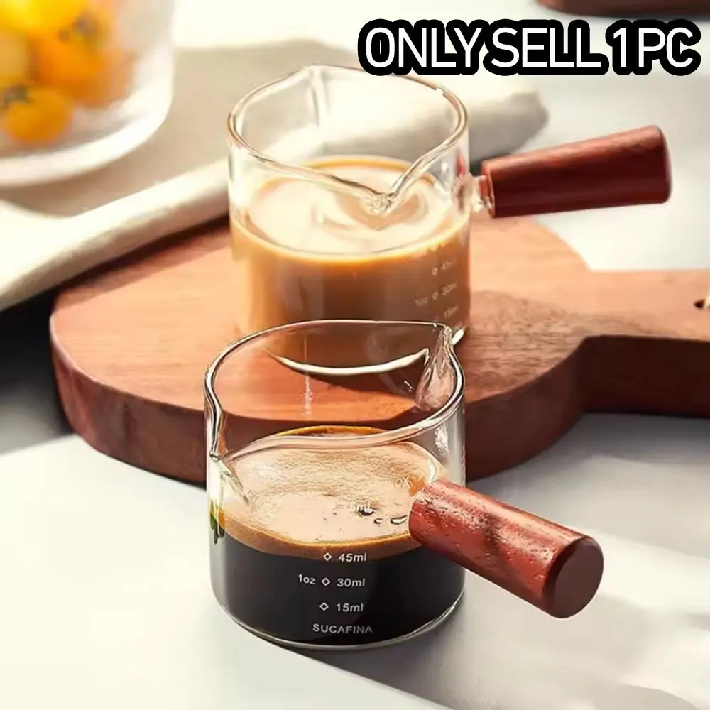 Glass Measuring Cup with Handle 3.4oz, Dual Nozzle Milk Jug, Coffee Measurement Cup, Ideal for Milk and Coffee Making, Barista Latte Extraction Cup