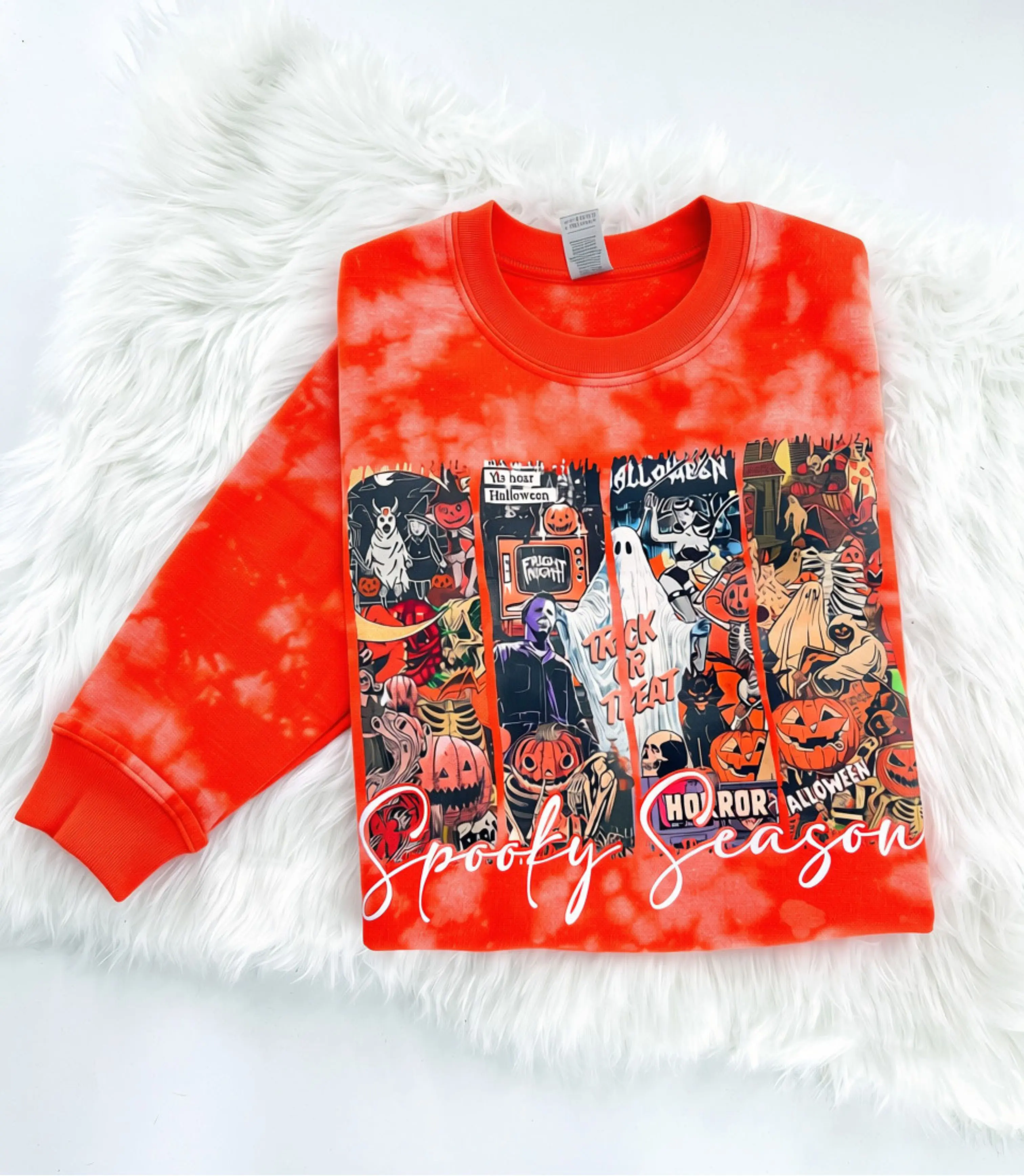 Vintage Spooky Season Halloween Bleached Graphic Sweatshirt or Hoodie Unisex  Womenswear Crewneck Casual Tshirt Top Gothic Hoodie Casual Hooded Sweatshirt