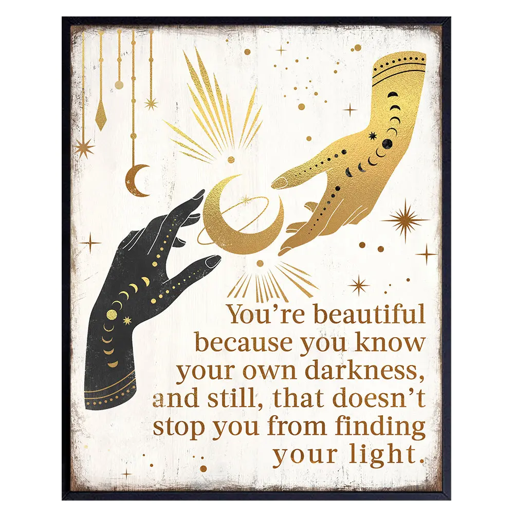 Boho Witchcraft Wall Art FRAMED - Gothic Witchy Room Decor - Inspirational Positive Quotes for Women - Encouraging Gifts - Shabby chic Celestial Wicca Witch Motivational poster - Pagan Supplies