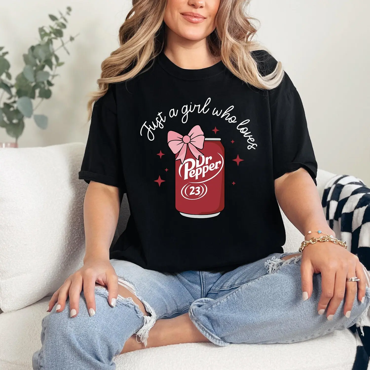 Comfort Colors Just A Girl Who Loves Dr Pepper Shirt, Retro Coquette Bow Soda Gift