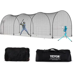 VEVOR Baseball Batting Cage, Softball and Baseball Batting Cage Net and Frame, Practice Portable Cage Net with Carry Bag, Heavy Duty Enclosed Pitching Cage, for Backyard Batting Hitting Training, 33FT