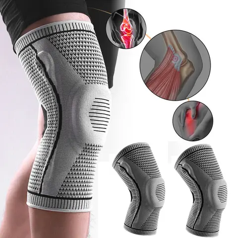 Knee Sleeve Compression Brace Support for Sport Joint Pain Arthritis Relief Nylon Spandex Silicone Gray Black M L XL for Adult Men Women