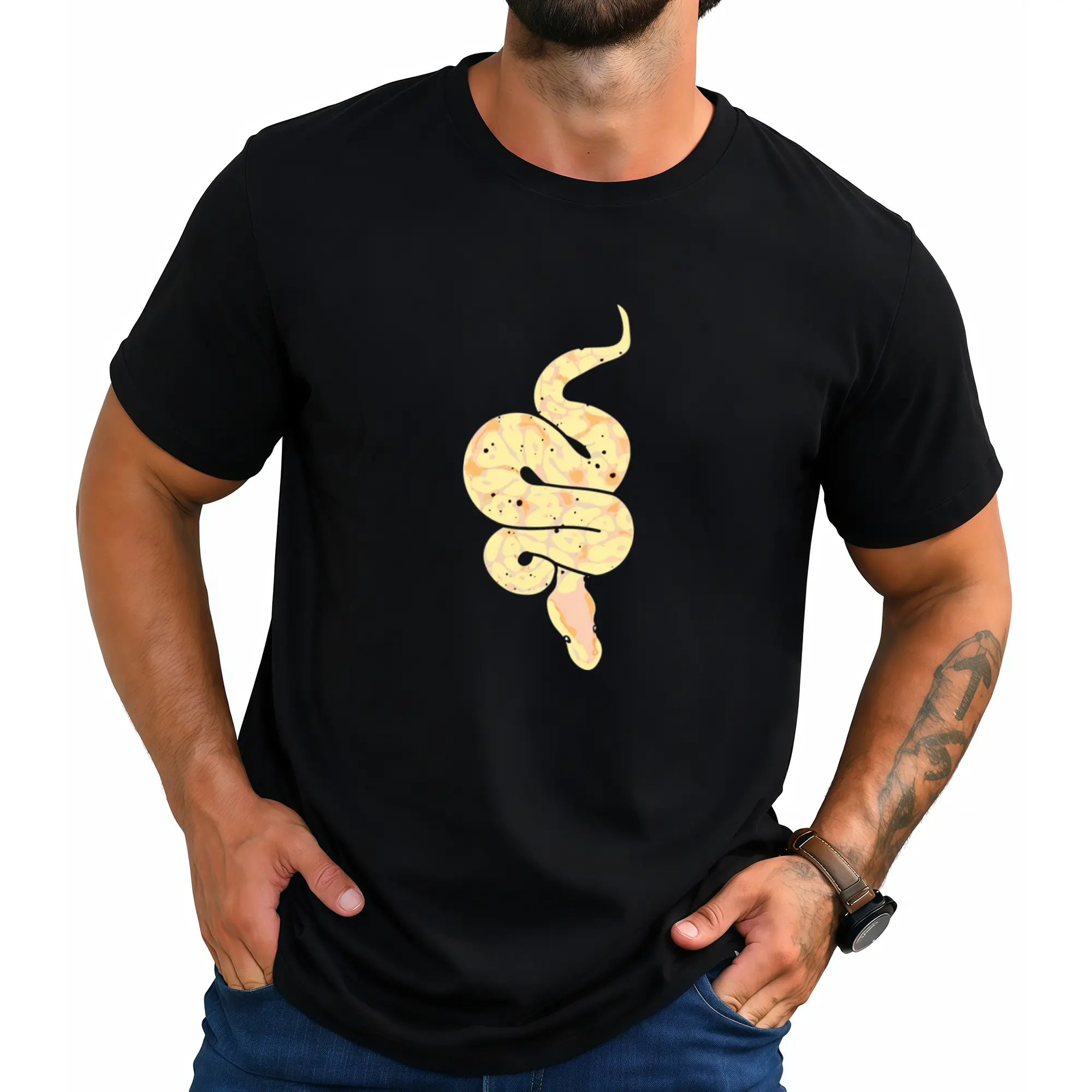 Men's Funny Ball Python & Banana Snake Graphic T-Shirt - Retro Reptile Lover Tee with Noodle Scale Design for Gym, Streetwear & Casual Outfits - Comfortable Round Neck Shirt for Snake Enthusiasts