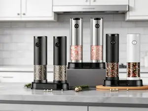 Automatic electric salt and pepper grinder set with adjustable coarseness. Large capacity with built-in LED light, ideal for kitchen daily use and gifting.