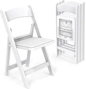 1/4 Pack White Resin Plastic Folding Chair with Padding Seat Weight Capacity to 350 lbs for Indoor Ourdoor Use
