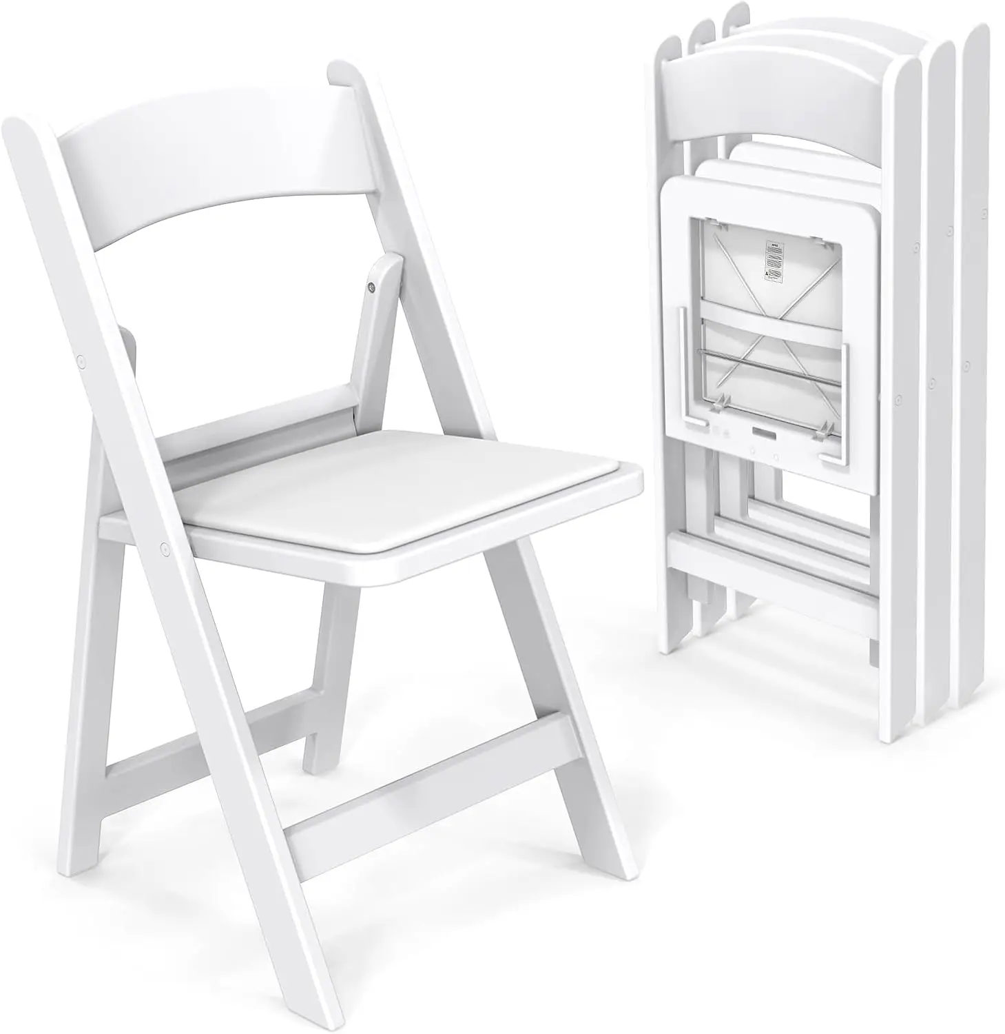1/4 Pack White Resin Plastic Folding Chair with Padding Seat Weight Capacity to 350 lbs for Indoor Ourdoor Use