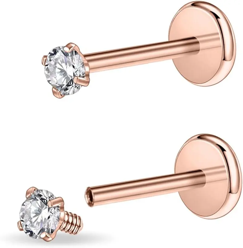 rose gold, 16g, 10mm bar, 2mm gem