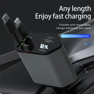 Expandable Car Charger, 4-In-1 Car Charger with Super Fast Charging, Compatible with iPhone 11/12/13/14/15/16/17, USB Port Design, Retractable Car Charger USB C