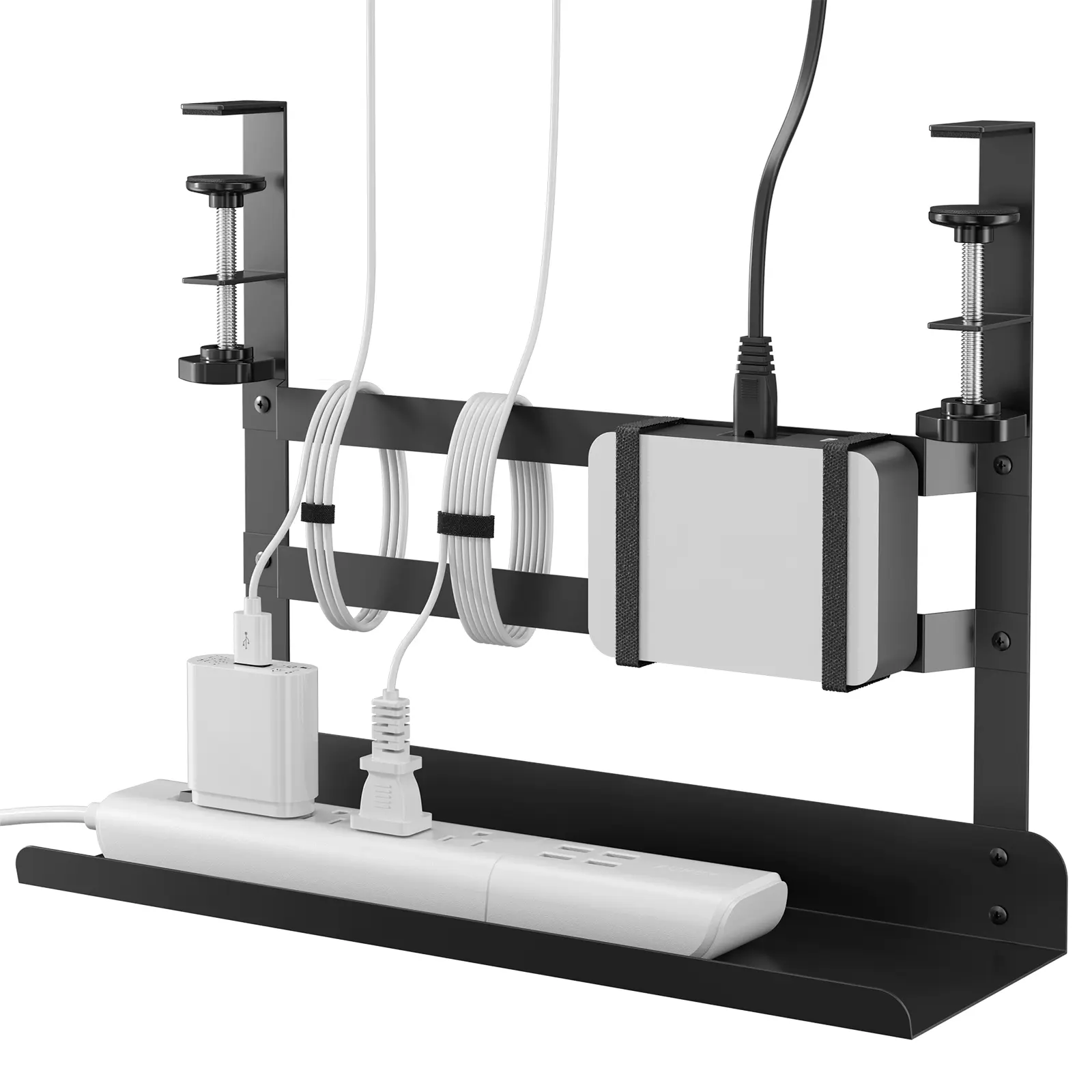 Metal Under Desk Cable Management Tray, Clamp-On Desk Shelf, Desk Side Storage, No Drill Clamp On Organizer