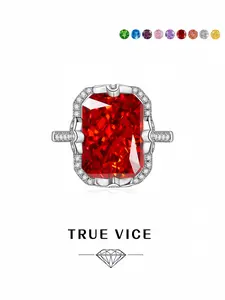 "Blaze Square Sugar • Vintage Ring" Fashionable rectangular red high-carbon ice-cut colored diamond ring, luxurious, elegant and sparkling band. Ideal gift for dates, perfect for daily wear, vacations & banquets.
