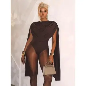 Chic and Elegant Tassel Swing Collar Bodysuit Women Hipster Sexy One Piece Rompers 2025 Spring Midnight Party Club Tops