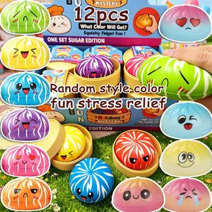 12pcs Gradient Color Funny Expression Dough Toy, Stress Relief Squeeze Ball, Slow Rebound Sensory Toy, Birthday Gift, Random Styles and Colors