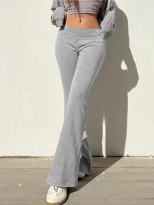 Women's Elegant Solid Flare Pants, Fashion Professional Design, Perfect for Office Wear, Trendy Long Women's Trousers