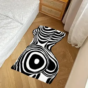 Modern Simple Vintage Striped Rug, Bedroom Bedside Mat, Abstract Design Art Rug, Soft Comfortable Plush Foot Pad