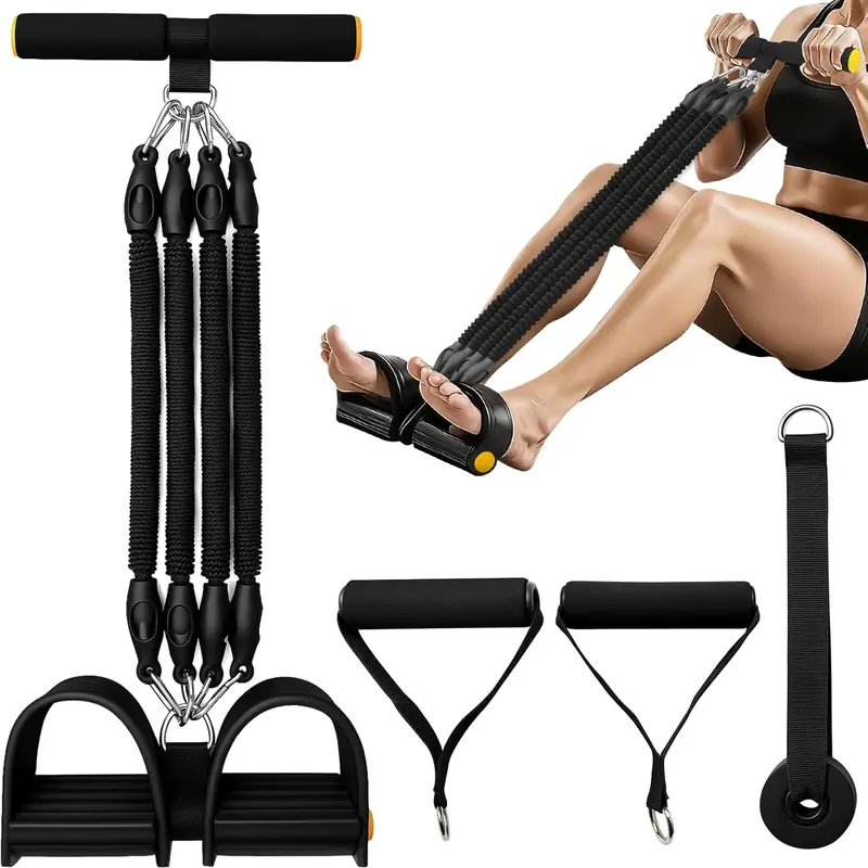 4-Tube Adjustable Pedal Resistance Band with Ergonomic Handles, Easy Grip & Control Home Fitness Gear for Women’s Arm Strength Training, Waist-Tight Workouts, No-Equipment Core/Abs & Upper Body Exercises, Enhances Workout Effectiveness
